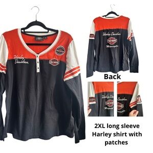 Harley-Davidson Women’s - Black, Orange and White long sleeve shirt with patches